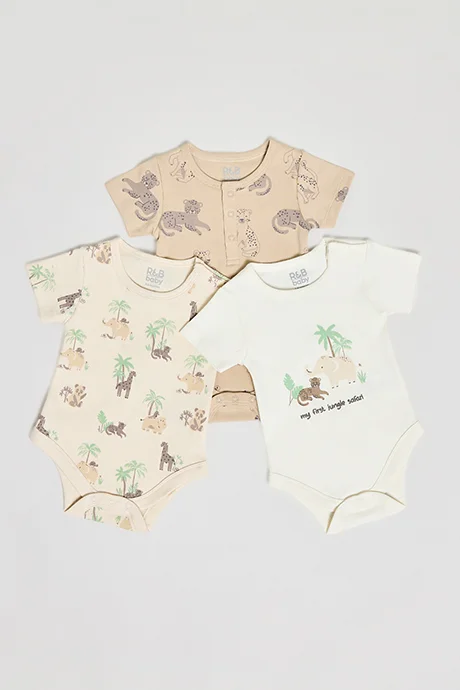 R&B 3 Pack Printed Bodysuits