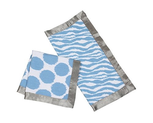 Bacati - Ikat Muslin 2 Pc Security Blankets (Grey/Blue) - Image 1