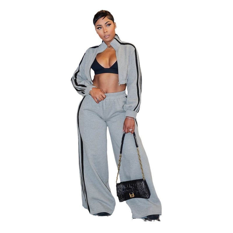 Women's Casual Striped Zip-Up Hoodie & Jogger Set - Image 5