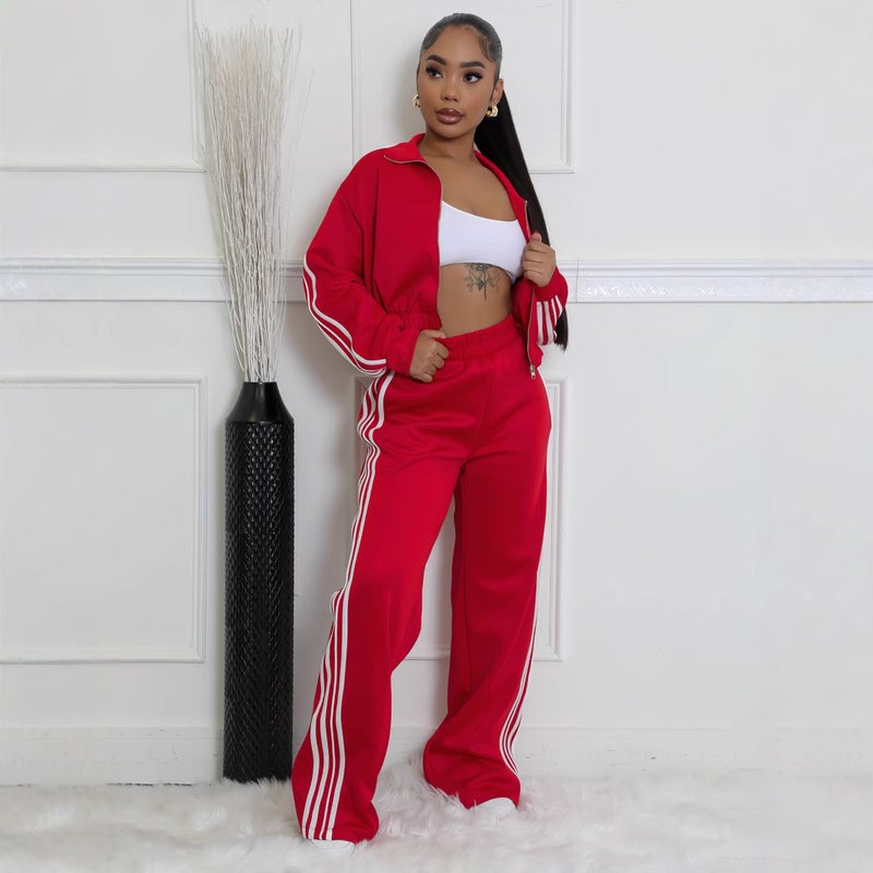 Women's Casual Striped Zip-Up Hoodie & Jogger Set - Image 4