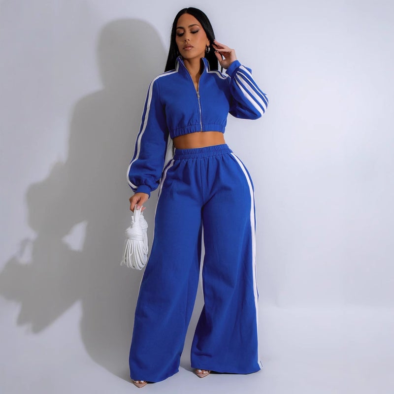 Women's Casual Striped Zip-Up Hoodie & Jogger Set - Image 3
