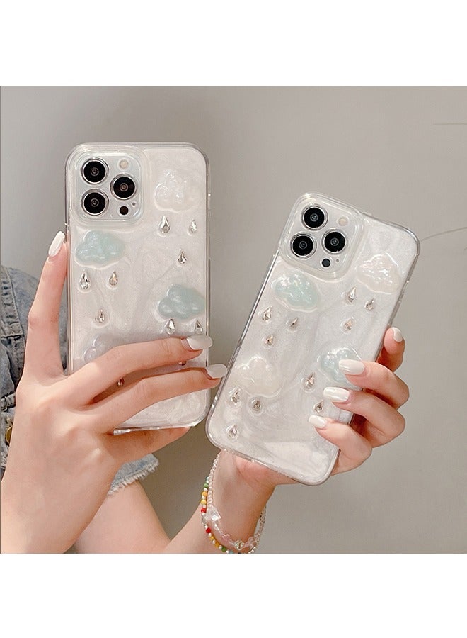 حالة الهاتف لفون 15 برو ماكس الإبداعية 3D قطرة المطر سحابة الماس قطرة لاصقة حالة واقية الهاتف - Image 3