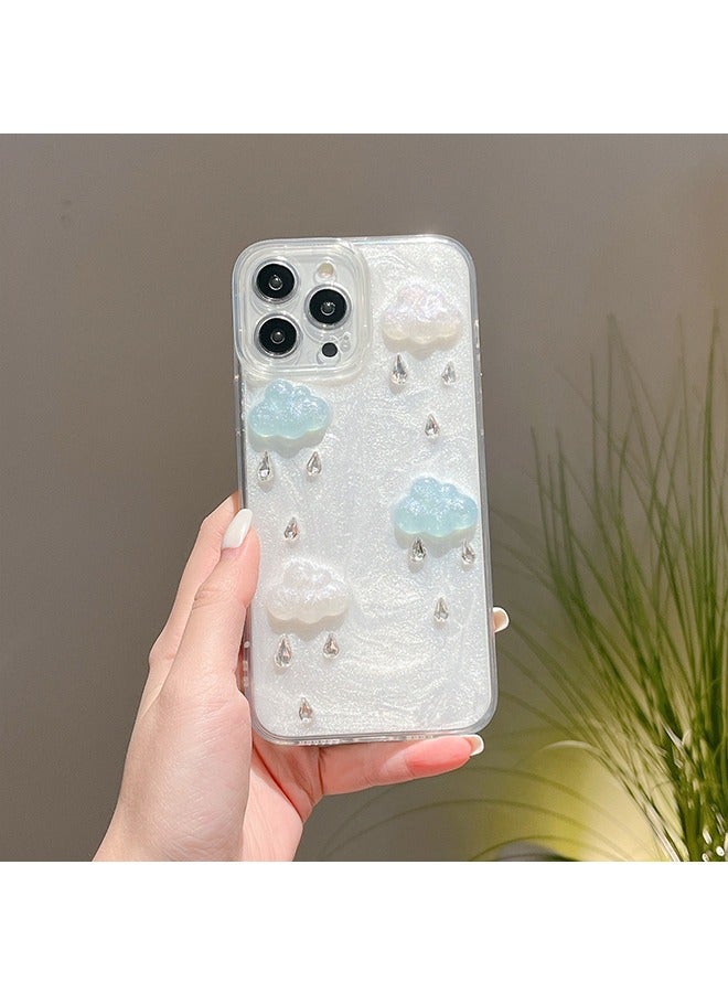 حالة الهاتف لفون 15 برو ماكس الإبداعية 3D قطرة المطر سحابة الماس قطرة لاصقة حالة واقية الهاتف - Image 2