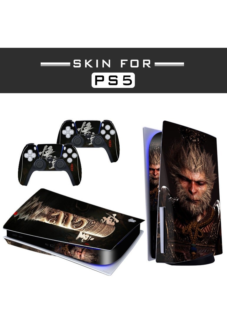 ملصق جلدي لجهاز PS5 الرقمي، غطاء كامل من الفينيل لوحدة تحكم بلاي ستيشن 5 ووحدة التحكم - مقاوم للماء، بدون فقاعات، بما في ذلك 2 غلاف لوحدة التحكم وغطاء وحدة التحكم (أسود من Sun Wu Kong Style، متعدد الألوان)