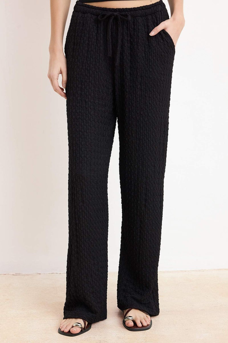 trendyol Black Wide Leg Elastic Textured Knitted Trousers Twoss26Pl00121 - Image 2