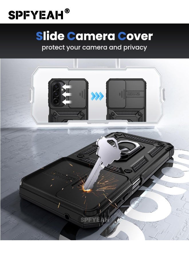 SPFYEAH [2-in-1] Samsung Galaxy A17 Cover with HD Tempered Glass Screen Protector, Slide Camera Cover, Built-in 360° Rotate Ring Kickstand, Heavy Duty Shockproof Drop Proof Case for Samsung Galaxy A17 6.7 inch (Black, 1+1 Pack) - Image 3