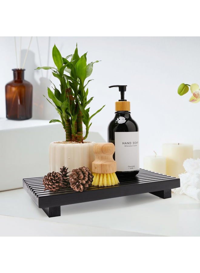 Renawe Black Bathroom Counter Tray Organizer Wood Riser Stand Kitchen Countertop Trays Wooden Pedesta Display Dish Soap Dispenser Holder for Bathroom Decor Sink Accessories Vanity Tray - Image 5