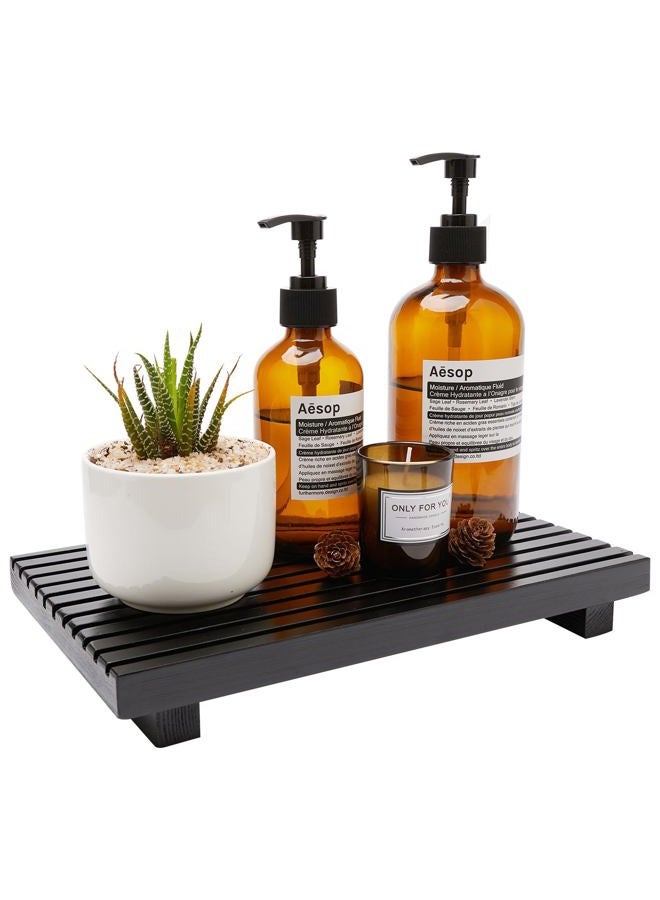 Renawe Black Bathroom Counter Tray Organizer Wood Riser Stand Kitchen Countertop Trays Wooden Pedesta Display Dish Soap Dispenser Holder for Bathroom Decor Sink Accessories Vanity Tray - Image 1