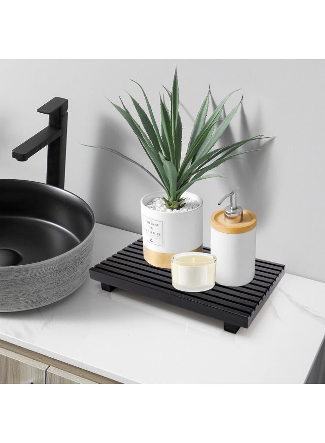 Renawe Black Bathroom Counter Tray Organizer Wood Riser Stand Kitchen Countertop Trays Wooden Pedesta Display Dish Soap Dispenser Holder for Bathroom Decor Sink Accessories Vanity Tray - Image 4