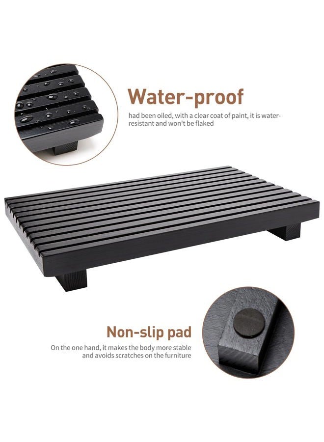 Renawe Black Bathroom Counter Tray Organizer Wood Riser Stand Kitchen Countertop Trays Wooden Pedesta Display Dish Soap Dispenser Holder for Bathroom Decor Sink Accessories Vanity Tray - Image 3