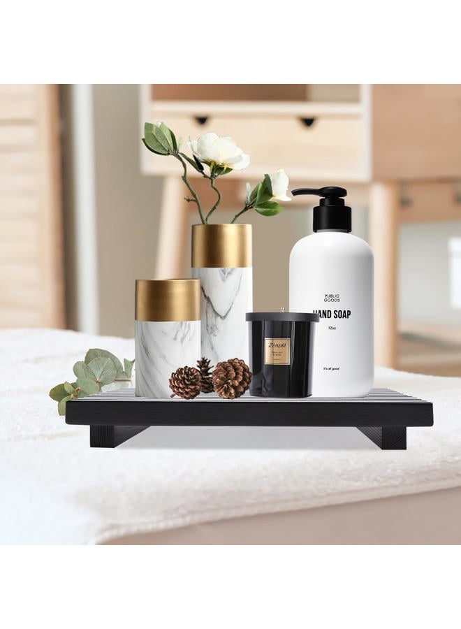Renawe Black Bathroom Counter Tray Organizer Wood Riser Stand Kitchen Countertop Trays Wooden Pedesta Display Dish Soap Dispenser Holder for Bathroom Decor Sink Accessories Vanity Tray - Image 2