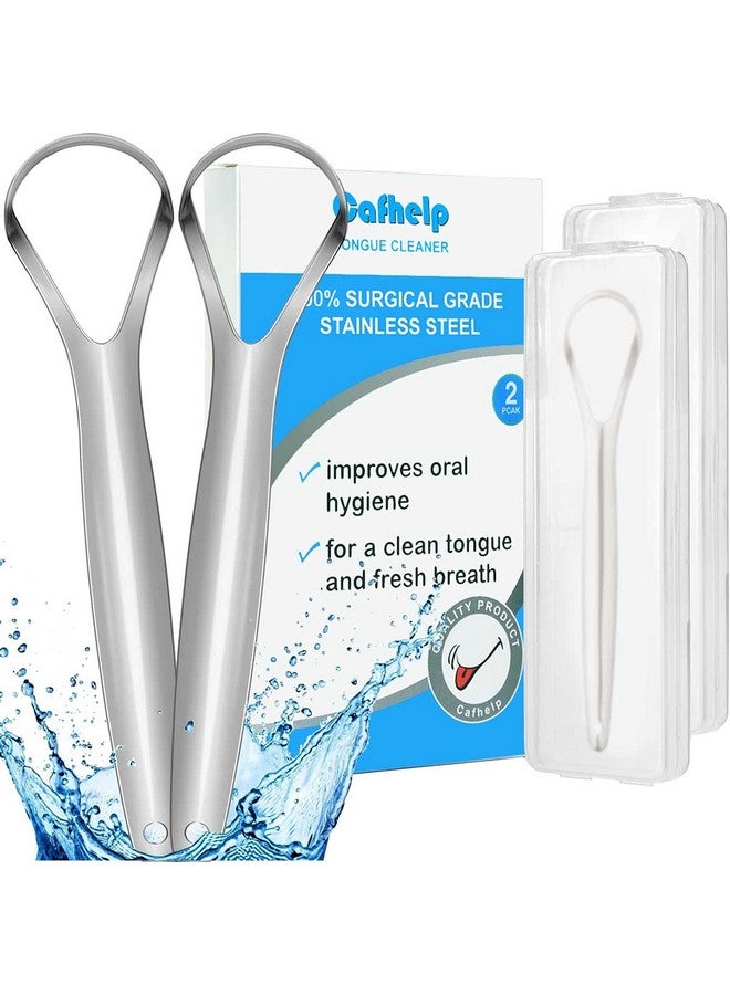 Cafhelp 2-Pack Tongue Scraper, 100% Useful Surgical Stainless Steel Tongue Cleaner For Both Adults And Kids, Professional Reduce Bad Breath Metal Tongue Scrapers, Help Your Oral Hygiene (With 2 Cases) - Image 1