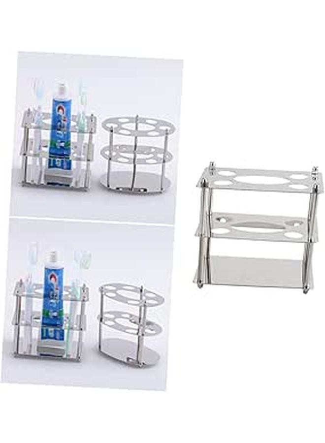 Stainless Steel Toothbrush Holder 2 Pack Vertical Design Wall Mounted Bathroom Countertop Organizer For Home Hotel - Image 1