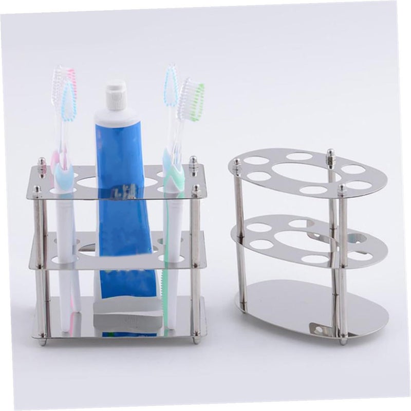 Stainless Steel Toothbrush Holder 2 Pack Vertical Design Wall Mounted Bathroom Countertop Organizer For Home Hotel - Image 5