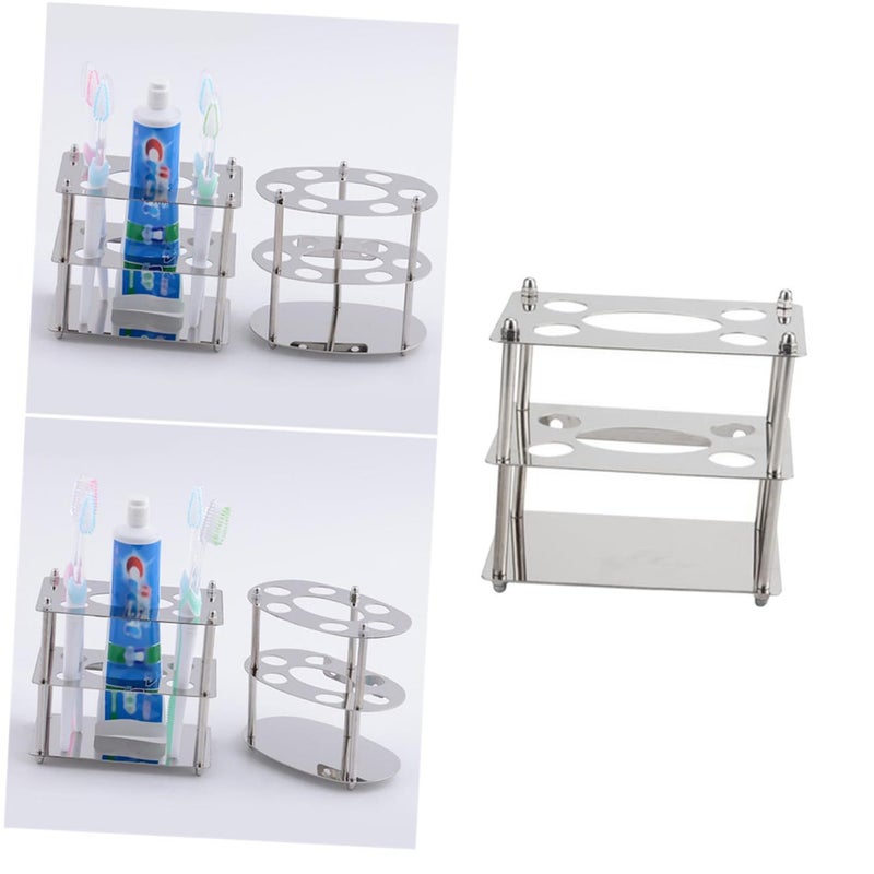 Stainless Steel Toothbrush Holder 2 Pack Vertical Design Wall Mounted Bathroom Countertop Organizer For Home Hotel - Image 2