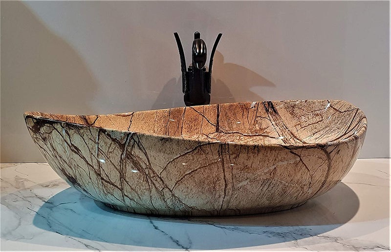 B BACKLINE ب بكلين خط خلفي طاولة قمة حوض غسيل سيراميك مصمم فني حوض وعاء حواف رفيعة لحوض الحمام 21 × 15 × 6 بوصة - Image 2