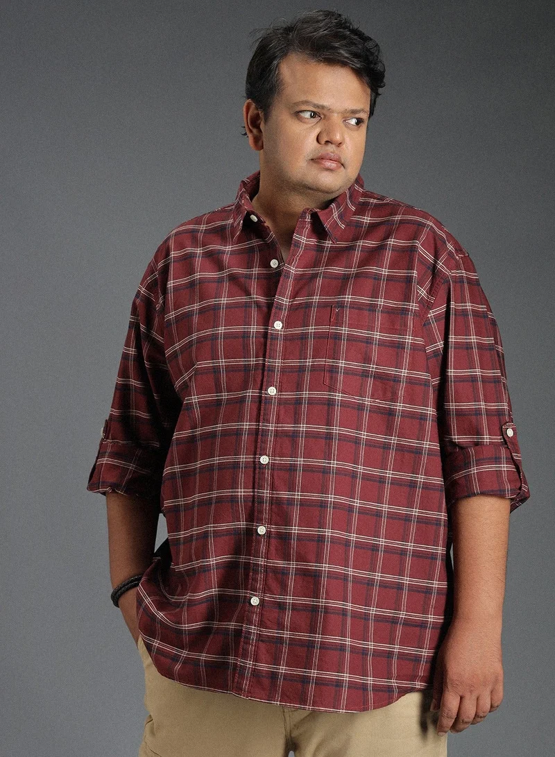 HIGH STAR Regular Fit Brown Classic Tartan Checked Shirt for Men