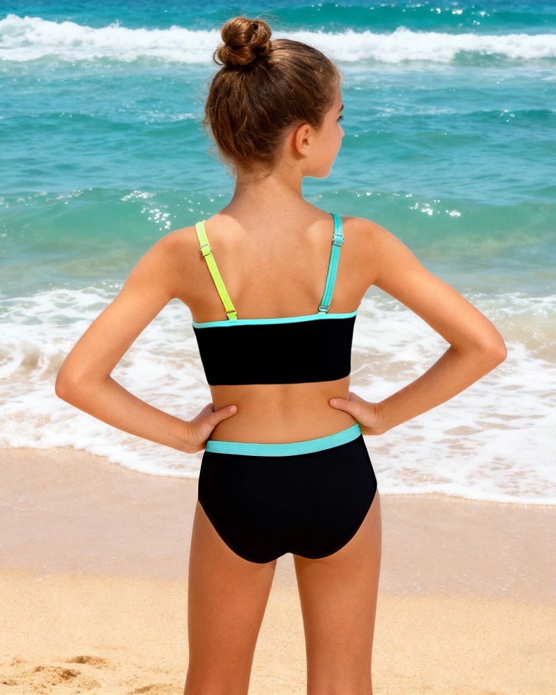 Redair Girls Bikini Tween Bathing Suits Soild Black Set Girls' Two-Piece Swimwear 7-8 Years Size 7 Size 8 - Image 5