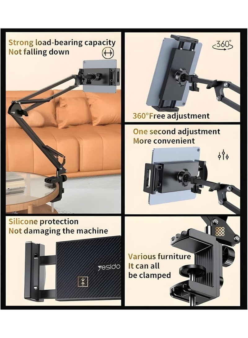 Yesido Flexible Desktop Tablet and Mobile Holder with Long Arm, Adjustable Stand with Strong Base - C296 - Image 3