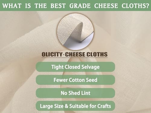 Olicity Cheese Cloths, Grade 90, 45 Sq Feet, Reusable Cheese Cloth with Closed Edges Unbleached Cotton Cheesecloth for Straining, Fine Mesh Fabric Muslin Cloth for Cooking, Baking, Milk,Crafts-5 Yards - Image 4