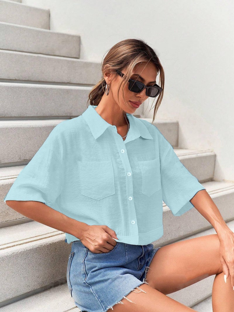 TOPLOT Shirt for Women || V-Collar Solid Crop for Woman || Half Sleeves for Women || Oversized Shirt for Woman - Image 2