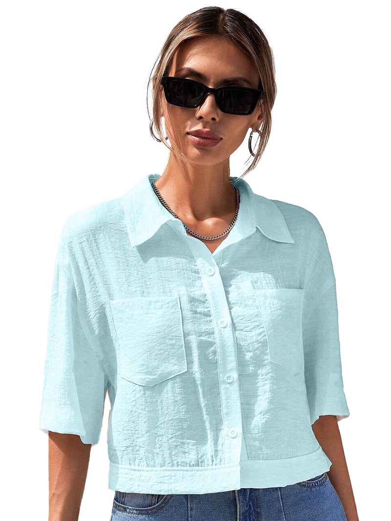 TOPLOT Shirt for Women || V-Collar Solid Crop for Woman || Half Sleeves for Women || Oversized Shirt for Woman - Image 5