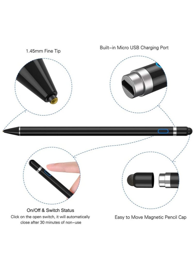 ELTRAZONE قلم ستايلس نشط متوافق مع شاشات اللمس iOS و Android، قلم رقمي لجهاز iPad، الهاتف المحمول والتابلت، قلم ستايلس لجهاز iPad، iPad Pro/Air/Mini، iPhone، قلم سعوي للكتابة والرسم، أسود - Image 2