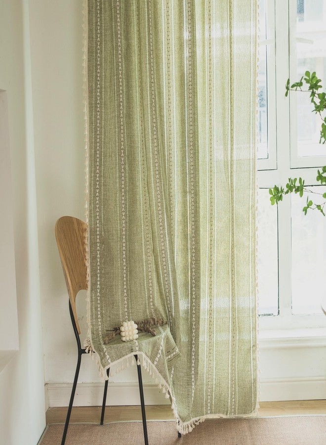 Deeprove ستائر ديبروف الخضراء بنمط بوهو، طولها 84 بوصة، مناسبة لغرفة النوم، غرفة الطعام، المطبخ، والخزانة، بتطريز أنيق بنمط بوهيمي، مزينة بشرابات يدوية الصنع بتصميم عتيق، مثالية لتزيين عيد الميلاد، مزودة بجيب للعمود، لوحة واحدة عرض 52 × طول 84 بوصة. - Image 4