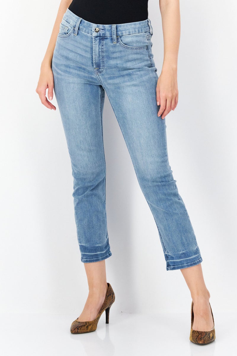Jen 7 Women Straight Fit Washed Stretchable Jeans, Blue - Image 1