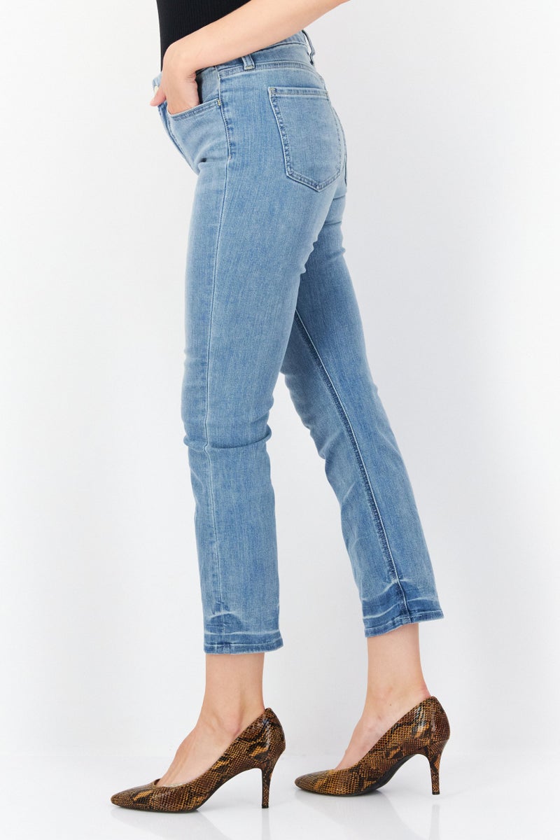 Jen 7 Women Straight Fit Washed Stretchable Jeans, Blue - Image 3