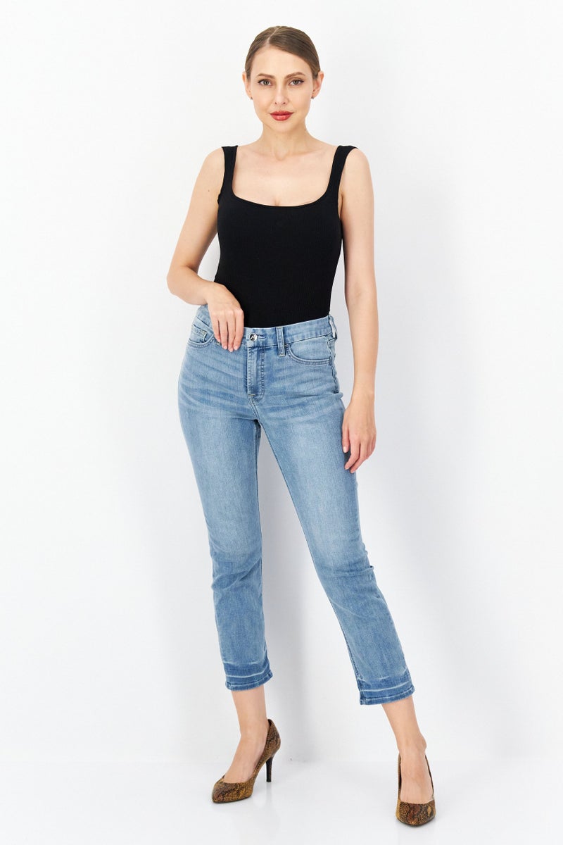 Jen 7 Women Straight Fit Washed Stretchable Jeans, Blue - Image 2