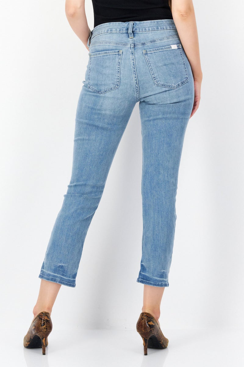 Jen 7 Women Straight Fit Washed Stretchable Jeans, Blue - Image 4