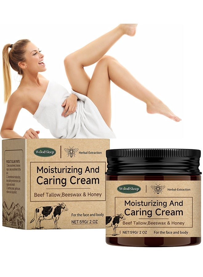 WoodSleep Moisturizing And Caring Cream,Beef Tallow Honey Balm - Beef Tallow for Skin with Beef Tallow,Beeswax and Honey,Moisturizing, Caring and AntiAging ,Grass Fed Beef Tallow Face Cream (59g/2 OZ) - Image 1