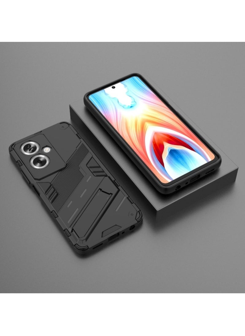 Oppo A79 5G - Original Punk Shock-Resistant Case Cover with Built-in Kickstand: Durable, Lightweight, and Shock-Absorbing - Black