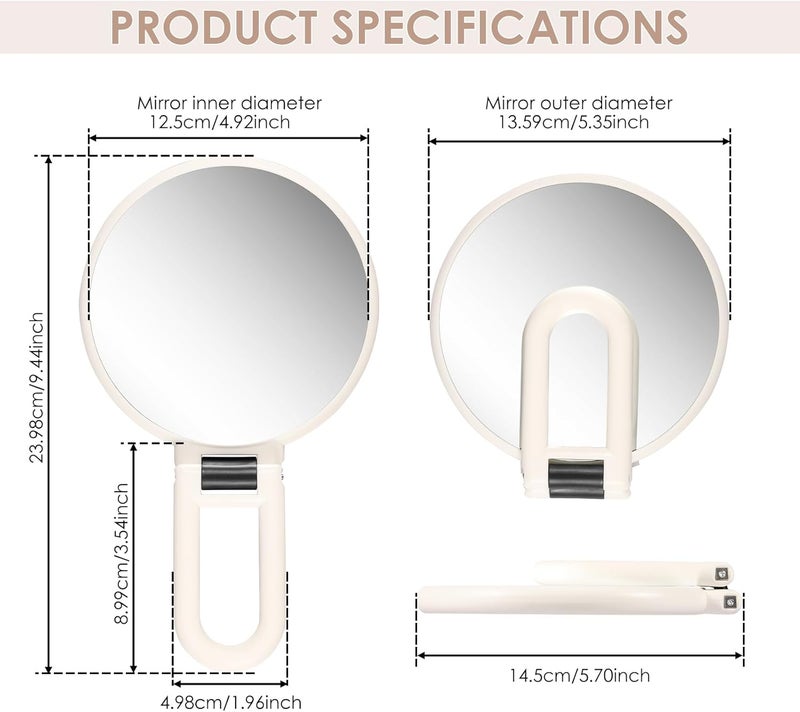 windforgecraft Travel Hand Mirrors with Handle 30X/1X Double-Sided Hand Held Magnified Mirror Hand Held Mirror for Eyes Makeup Travel Magnifying Mirror Hand Held Foldable Travel Mirror for Makeup (White) - Image 3