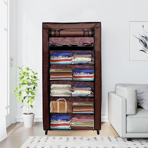 RAXON WORLD 6 Layer Brown Space-Saver Collapsible Wardrobe: Maximize Your Space with Style - Image 1