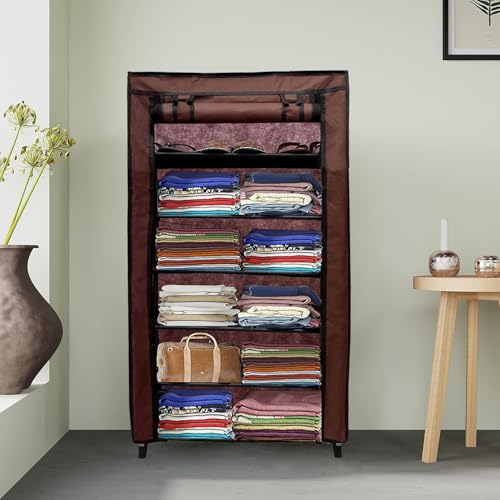RAXON WORLD 6 Layer Brown Space-Saver Collapsible Wardrobe: Maximize Your Space with Style - Image 2