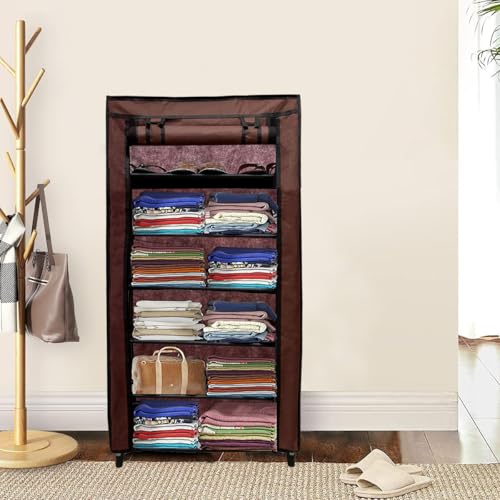 RAXON WORLD 6 Layer Brown Space-Saver Collapsible Wardrobe: Maximize Your Space with Style - Image 5