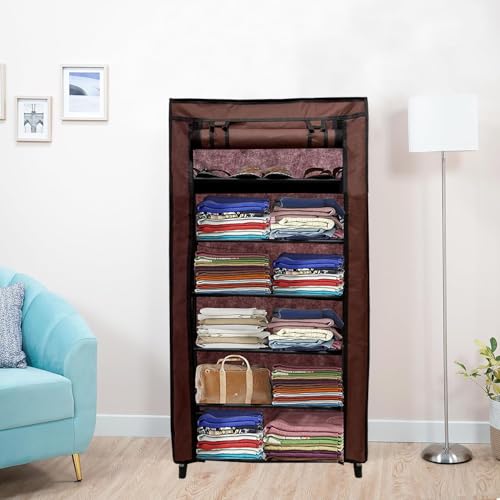 RAXON WORLD 6 Layer Brown Space-Saver Collapsible Wardrobe: Maximize Your Space with Style - Image 3