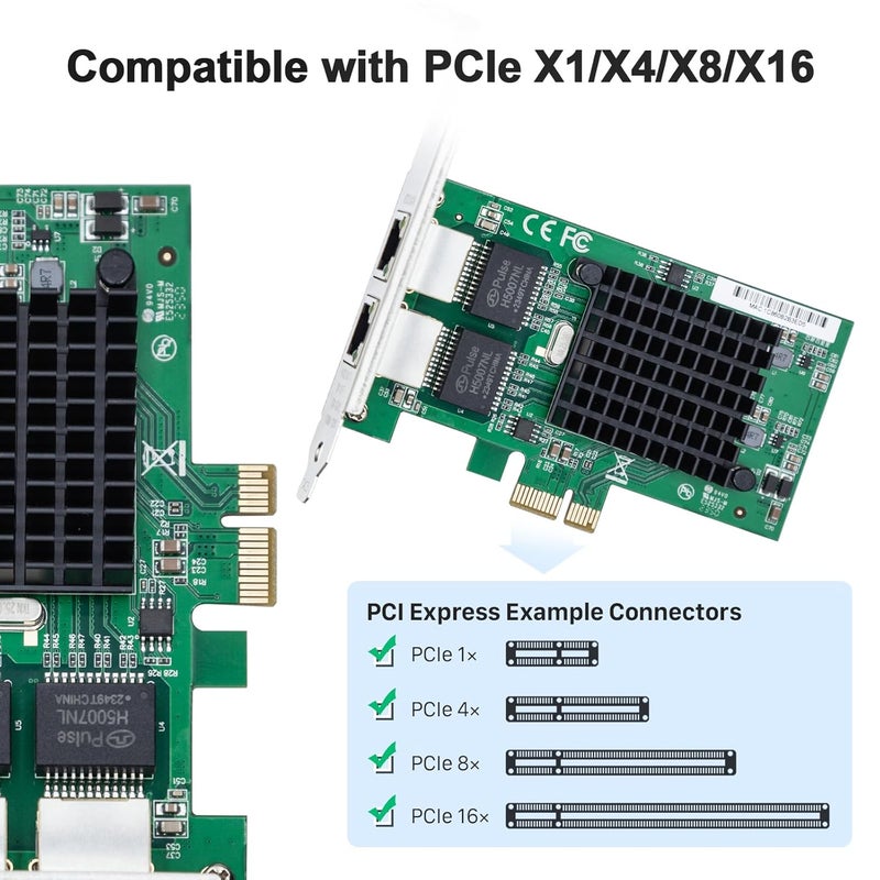10جتيك 10/100/1000 ميجابت في الثانية محول شبكة متقارب إيثرنت جيجابت (NIC) مع شريحة Intel 82576، بطاقة شبكة PCI Express إيثرنت، منفذان RJ45 نحاسيان، PCI Express 2.0 X1، مقارنة مع Intel E1G42ET - Image 2