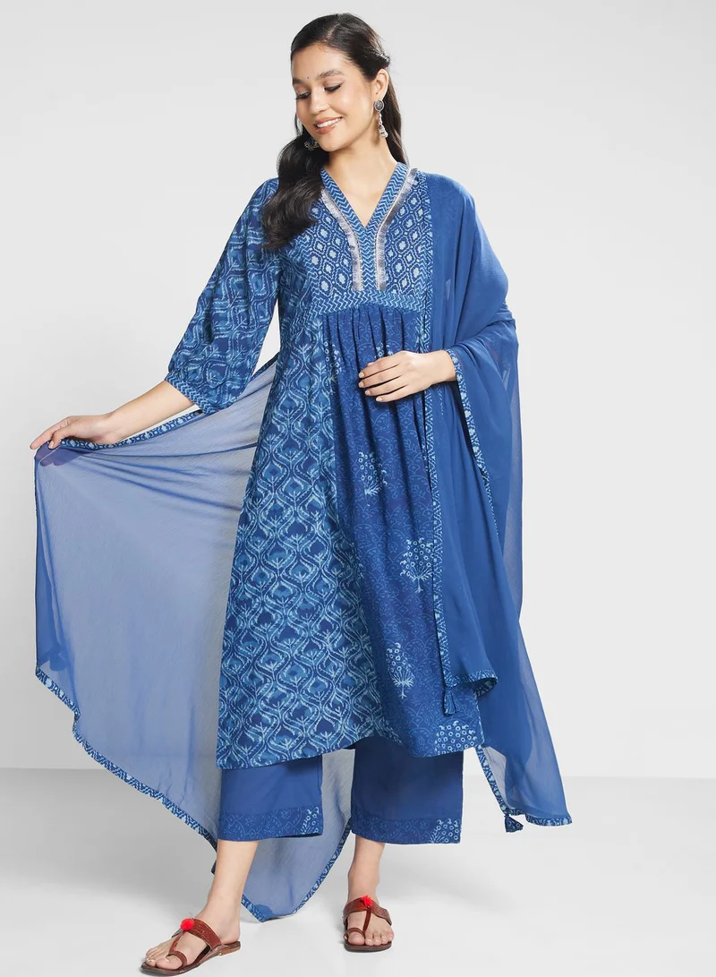 Biba Puff Sleeve Printed Suit set