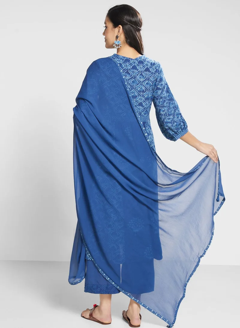Biba Puff Sleeve Printed Suit set
