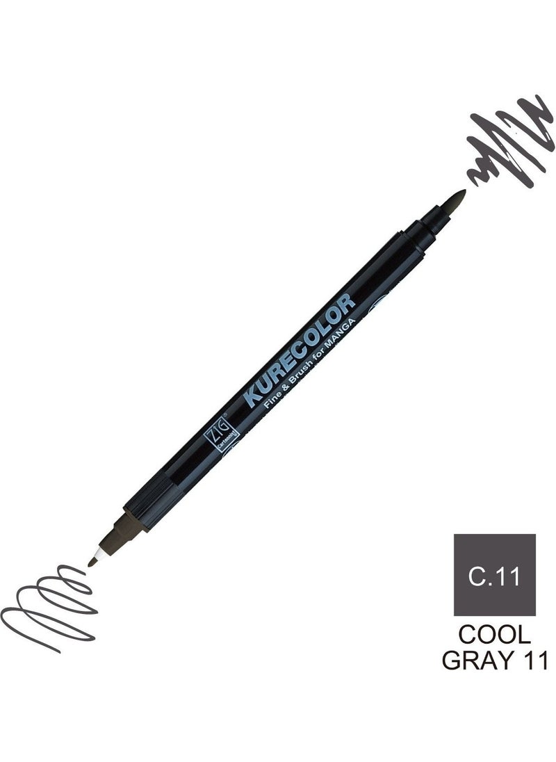 Zig Kurecolor Mangaka Fine&brush Double-Sided Pen CNKC-2200 No C.11 Cool Gray 11  - Image 5