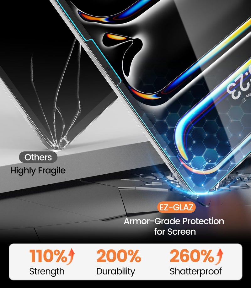EZ-GLAZ-2 Pack for iPad Pro 13 Inch Screen Protector M5/M4 (2025/2024), Military-Grade Shatterproof, 9H+ Tempered Glass with Installation Box, Anti-Scratch, Apple Pencil Compatible, HD Clarity, Bubble Free - Image 4