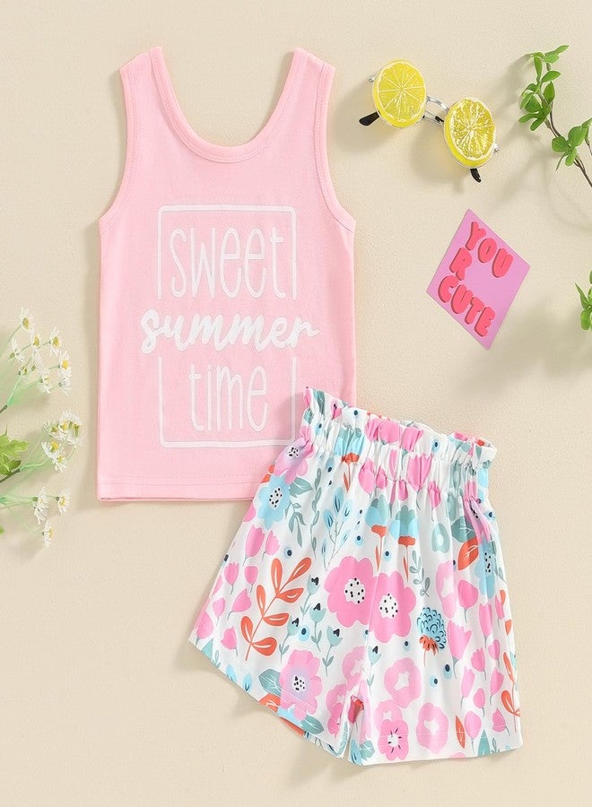 Thorn Tree Toddler Girls Shorts Set Summer Times Sleeveless T-Shirt Watermelon/Floral Shorts Little Girls Clothes (Floral Shorts Set,3-4 Years) - Image 2