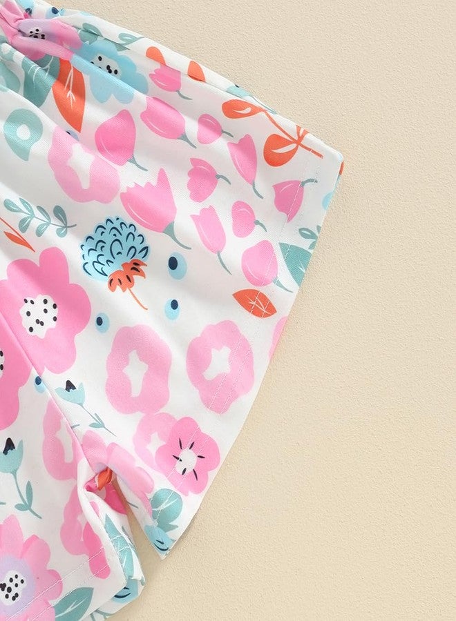 Thorn Tree Toddler Girls Shorts Set Summer Times Sleeveless T-Shirt Watermelon/Floral Shorts Little Girls Clothes (Floral Shorts Set,3-4 Years) - Image 5