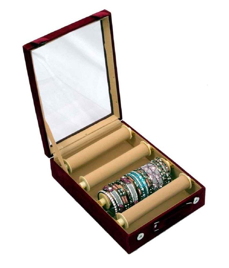 Kuber Industries Kuber Industries ™ Fabric 4 Rods Transparent Bangle Organizer Box (Maroon)  - Image 2