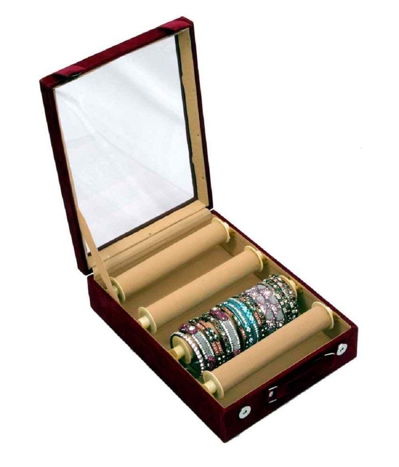 Kuber Industries Kuber Industries ™ Fabric 4 Rods Transparent Bangle Organizer Box (Maroon)  - Image 3