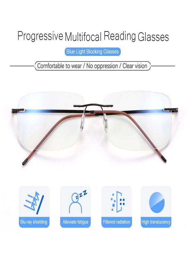 YIMI Progressive Multifocus Rimless Reading Glasses UV400 Computer Anti Blue Light Readers Transition Glasses for Men Women (Brown, 1.50, multiplier_x) - Image 2