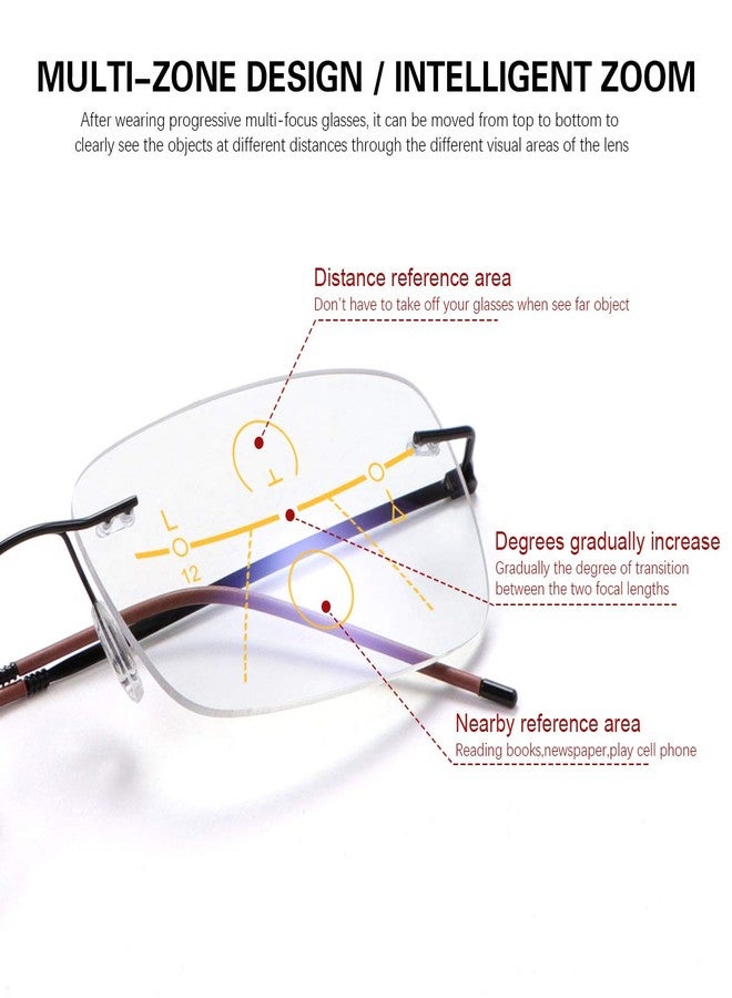 YIMI Progressive Multifocus Rimless Reading Glasses UV400 Computer Anti Blue Light Readers Transition Glasses for Men Women (Brown, 1.50, multiplier_x) - Image 4